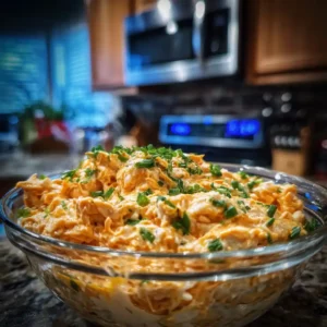 Cottage cheese buffalo chicken dip microwave recipe in a bowl