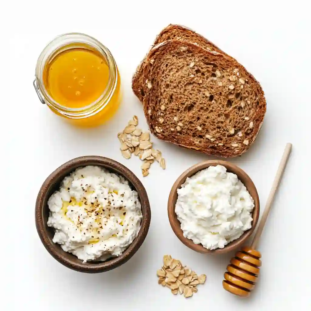 Shows what you need to make hot honey cottage cheese toast at home