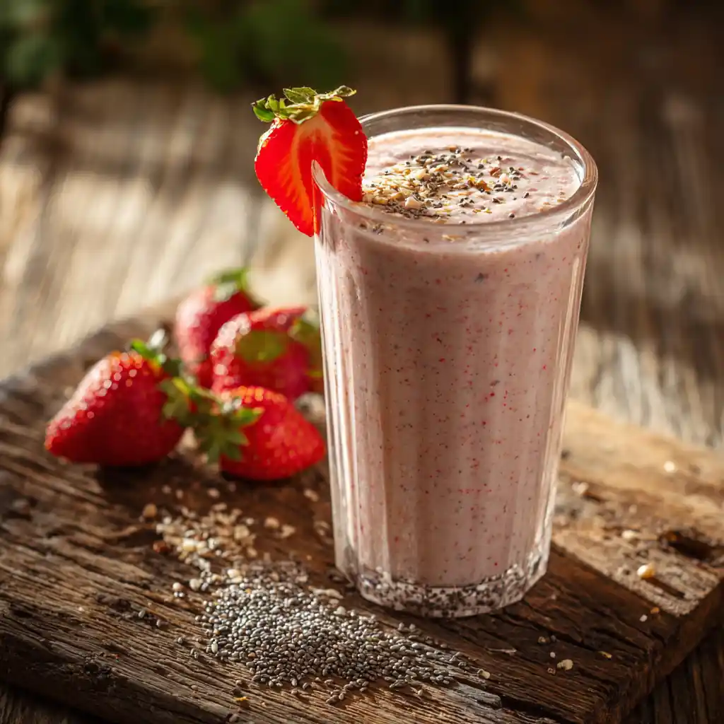 Strawberry cottage cheese smoothie high protein breakfast no eggs