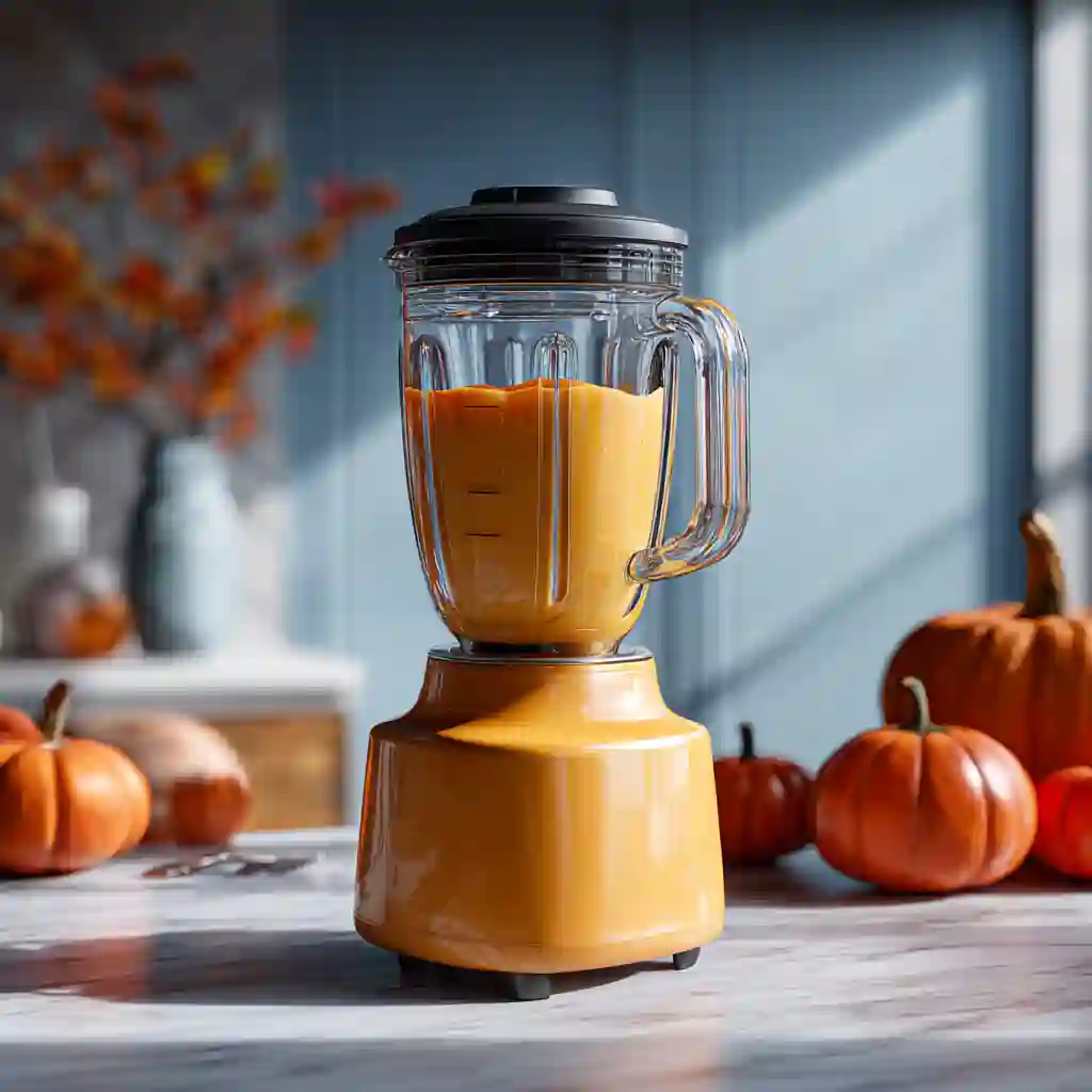 Blended pumpkin pie filling in a blender