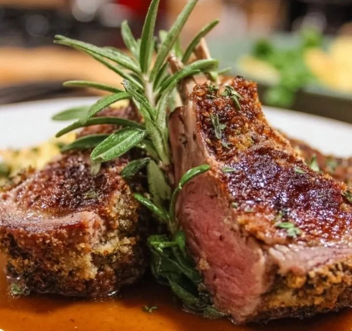Delicious garlic herb crusted lamb chops served on a plate