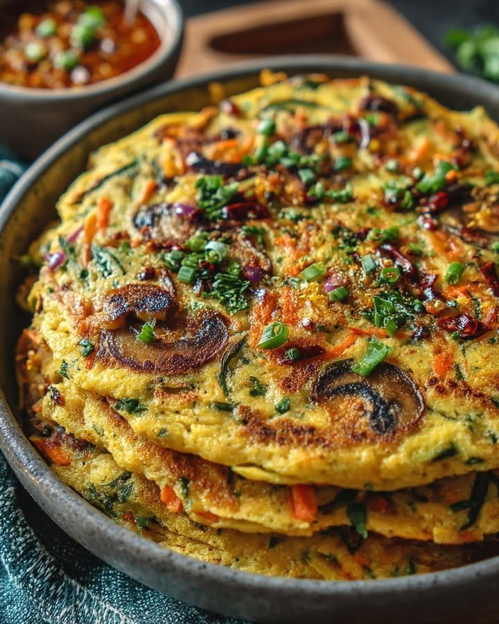 Chickpea Veggie & Mushroom Puda (Savory Pancakes)
