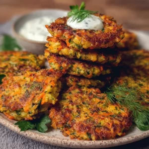 Plate of crispy veggie fritters ready to eat