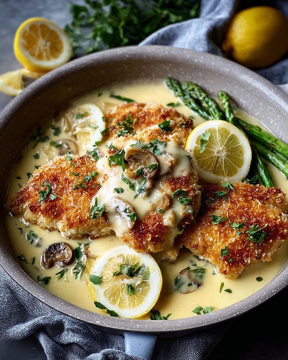 Lemon Pecorino Crusted Chicken with Creamy Lemon Sauce