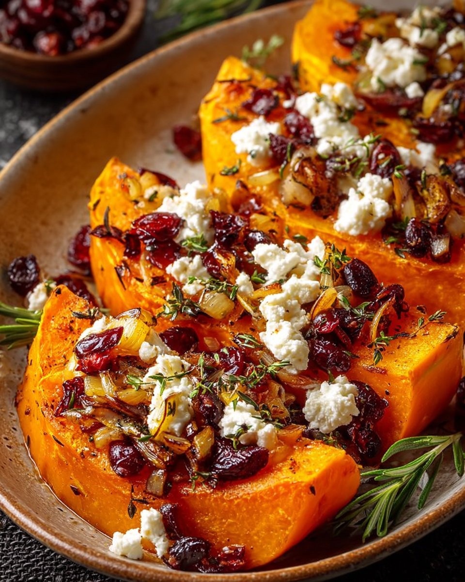 Roasted Butternut Squash with Cranberries, Goat Cheese & Shallots