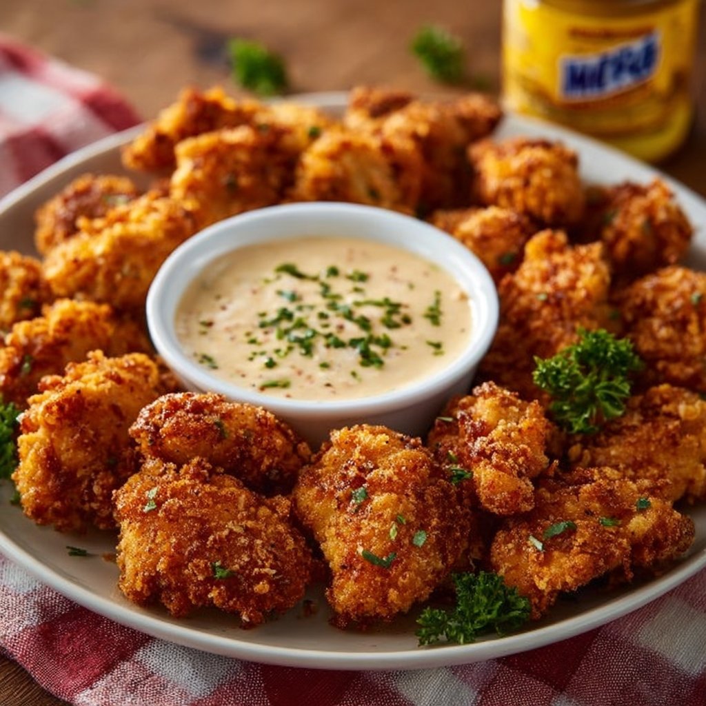 Crispy Fried Chicken Tender Bites with Buffalo Ranch Dipping Sauce