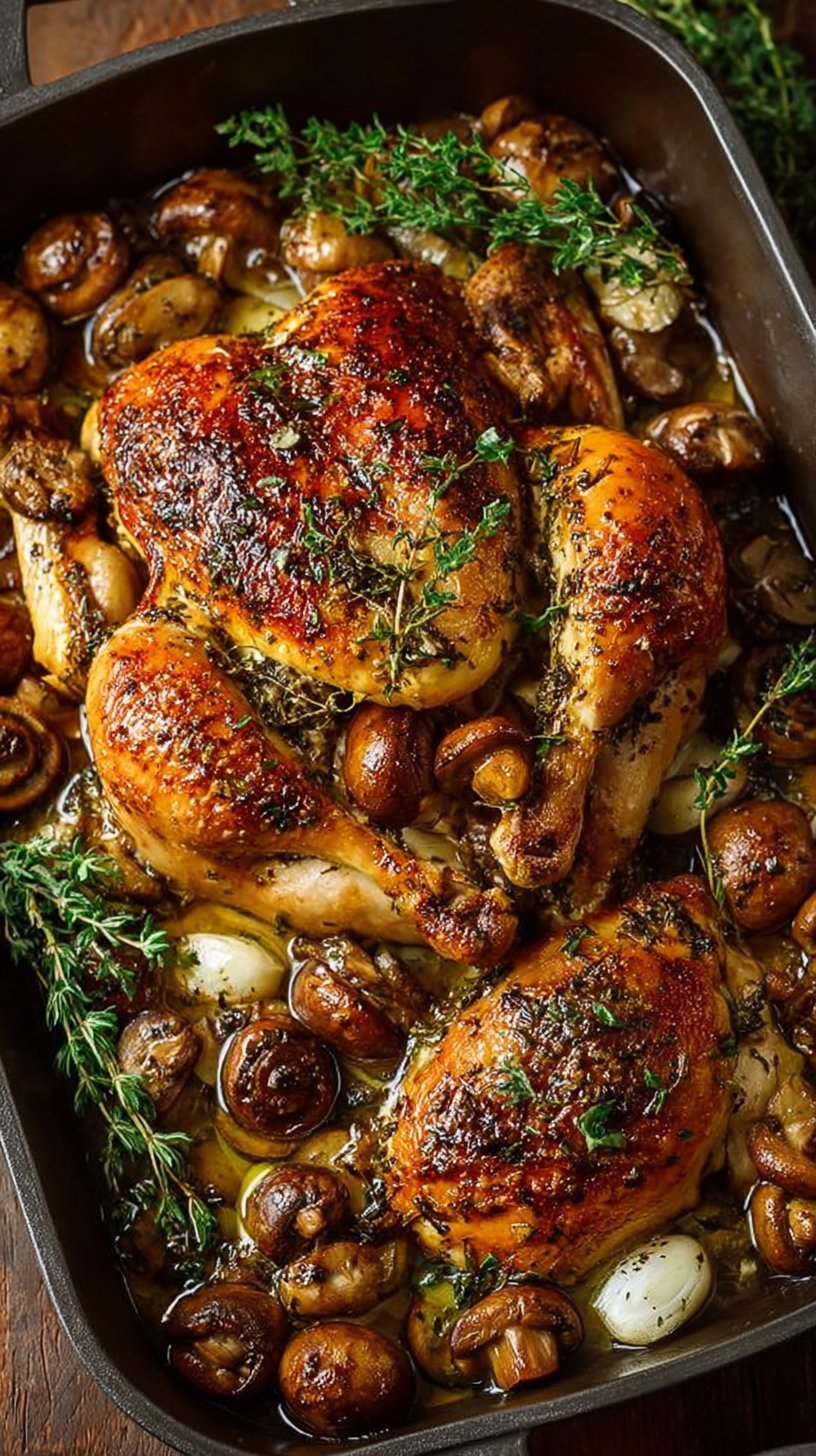 Garlic Herb Roasted Chicken with Mushrooms