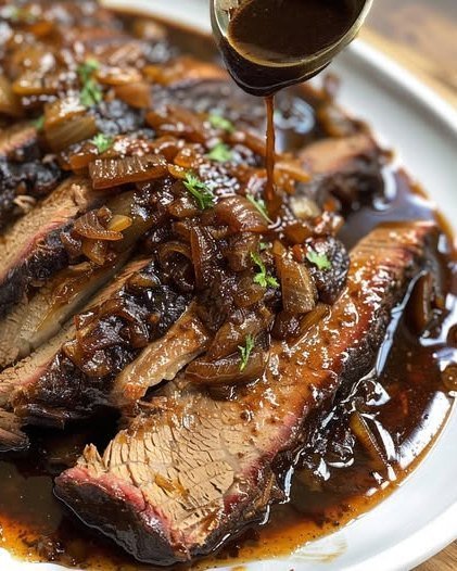 Slow Cooker Brisket with Balsamic Onion Gravy
