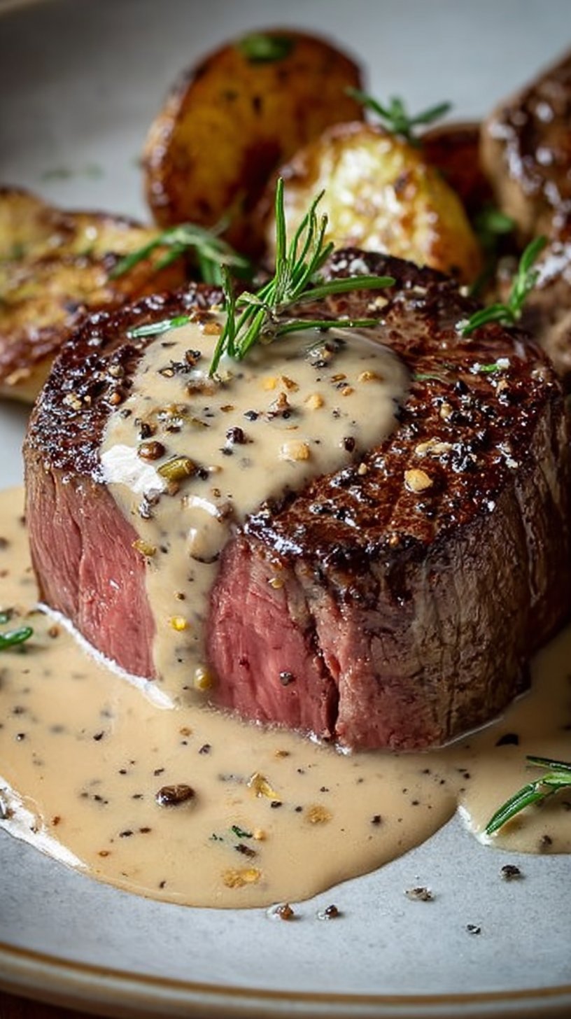 Elegant Filet Mignon with Creamy Peppercorn Sauce