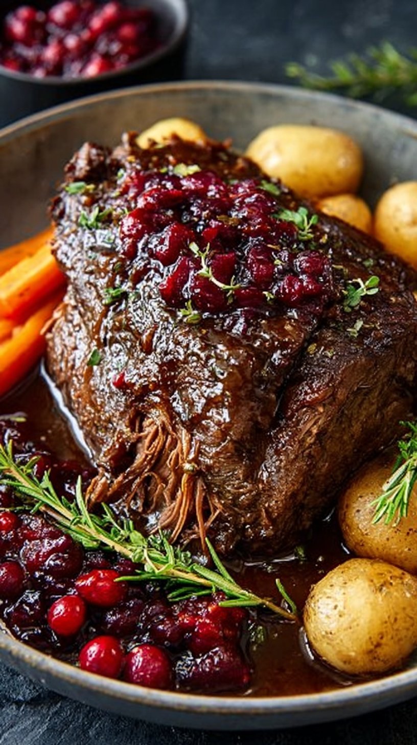 Slow-Braised Beef Roast with Cranberry Balsamic Glaze