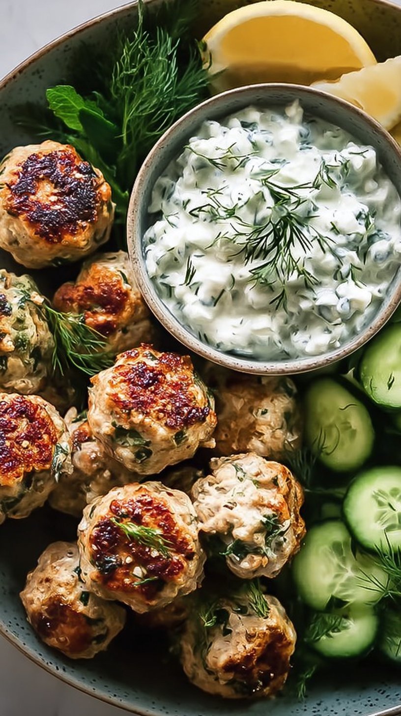 Greek Chicken Meatballs with Homemade Tzatziki Sauce