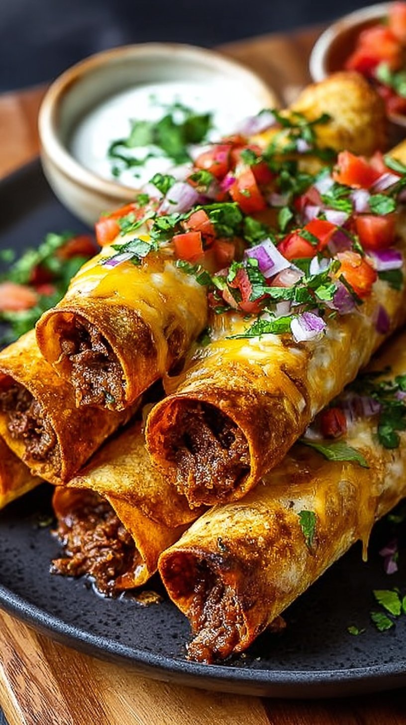 Crispy Beef Taquitos with Melted Cheese