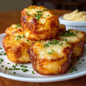 Cheesy mashed potato puffs, crispy and fluffy appetizers on a plate