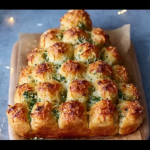 Cheesy pull-apart Christmas tree bread ready for the holiday feast