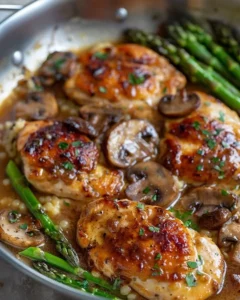 Plate of Chicken Madeira with mushrooms and wine sauce