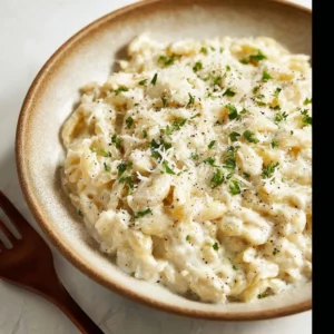 Delicious Cottage Cheese Alfredo sauce served over pasta