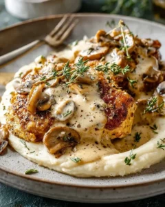 Creamy Mustard Chicken with Mushrooms and Cauliflower Purée