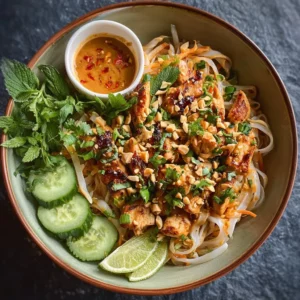 Easy Thai Peanut Chicken noodle bowls with fresh ingredients and tasty sauce.
