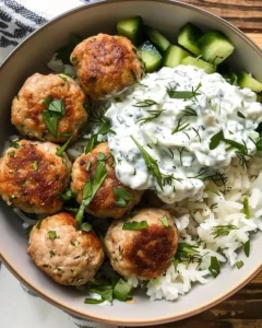 Delicious flavored Greek Chicken Meatballs with fresh tzatziki sauce
