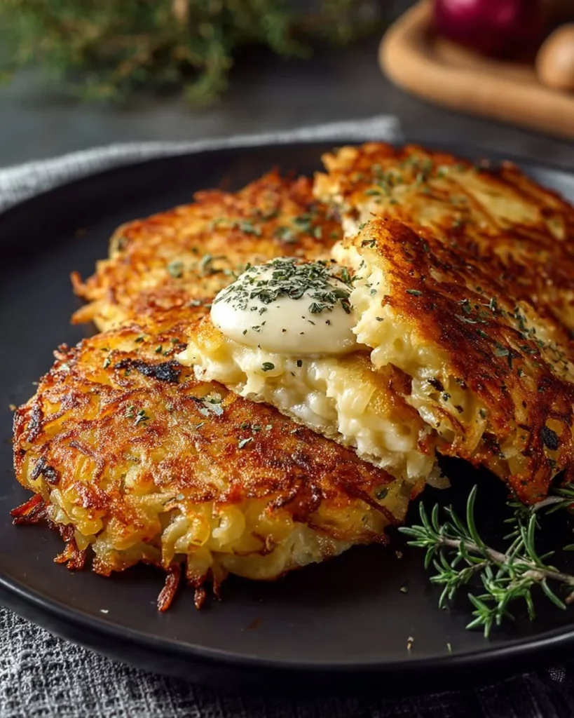 Delicious Four-Cheese Potato Rösti topped with melted cheese and crispy edges