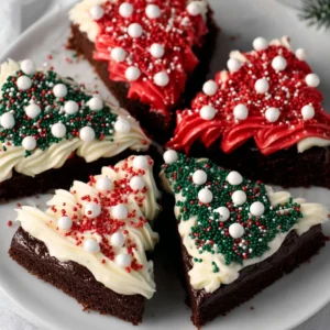 Frosted Christmas brownies decorated for holiday festivities