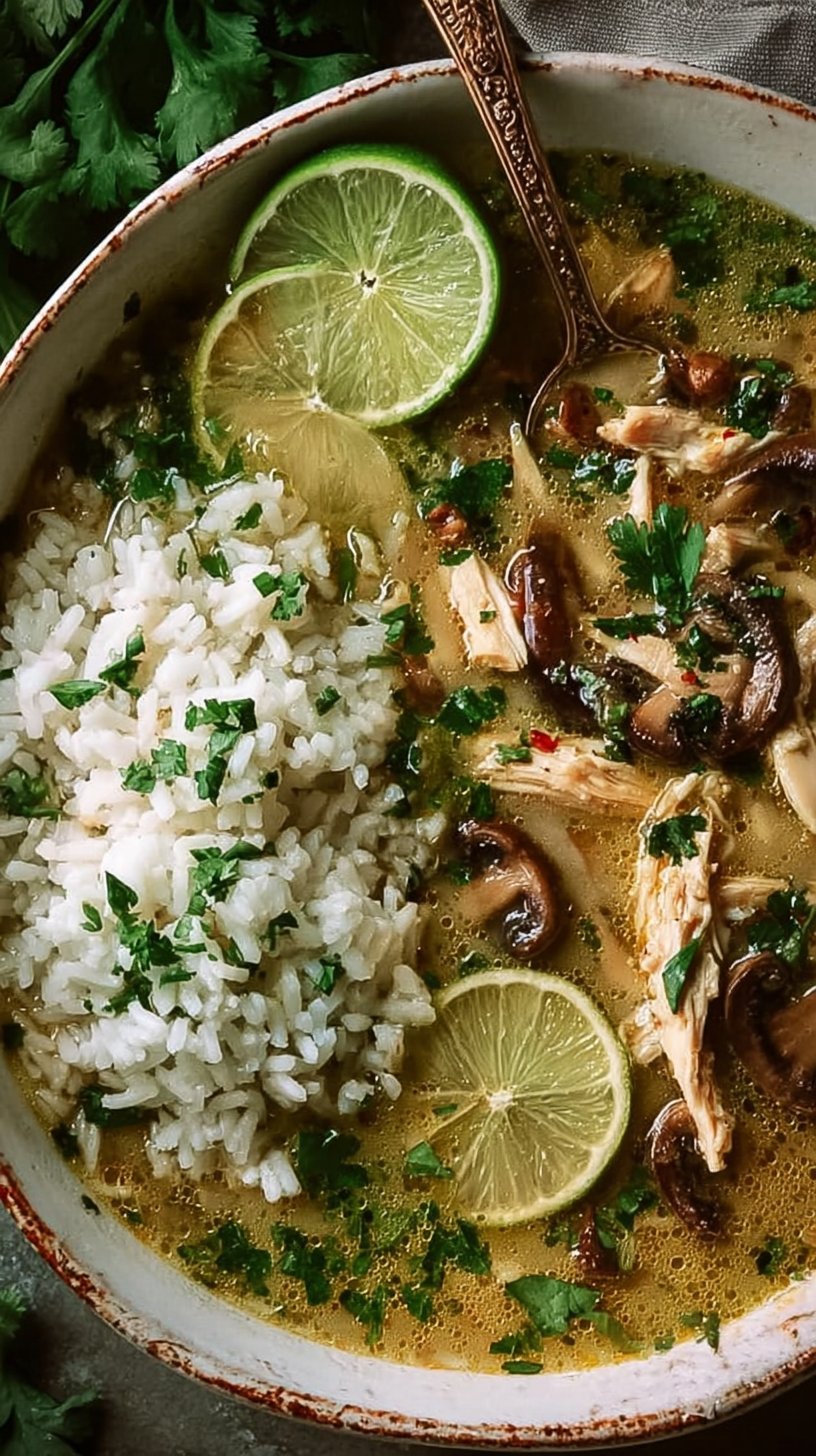 Ginger Lime Chicken and Mushroom Soup with Cilantro Rice