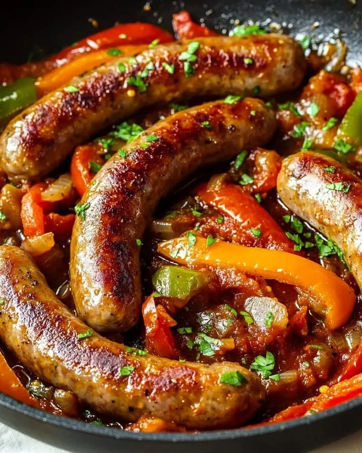 Italian sausage and peppers simmered in a delicious tomato sauce