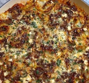 Low Carb Unstuffed Cabbage Roll Bake in a baking dish