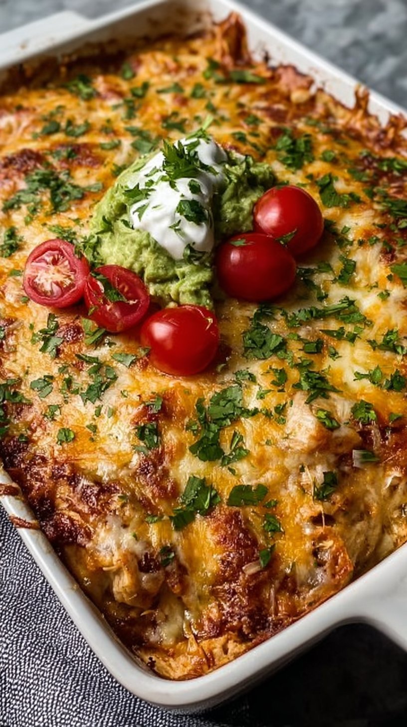 High Protein Chicken Enchilada Bake