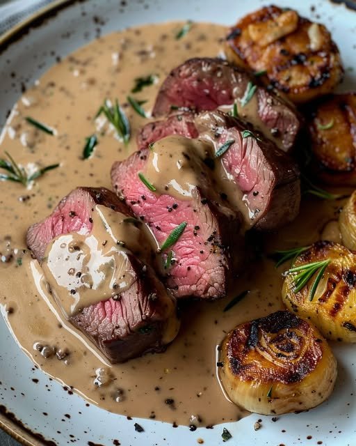 Elegant Filet Mignon with Creamy Peppercorn Sauce