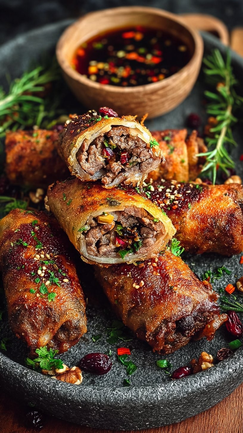 Ginger-Carrot Beef Rolls with Cranberries & Walnuts