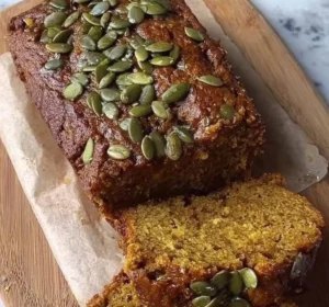 Healthy and moist Pumpkin Cottage Cheese Loaf with spices and pumpkin flavor.