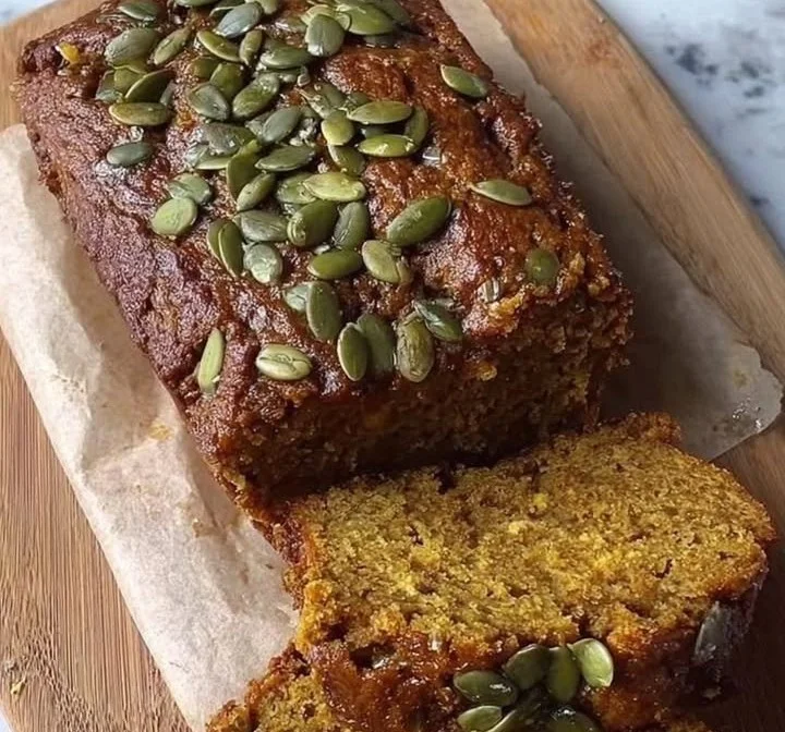 Healthy and moist Pumpkin Cottage Cheese Loaf with spices and pumpkin flavor.