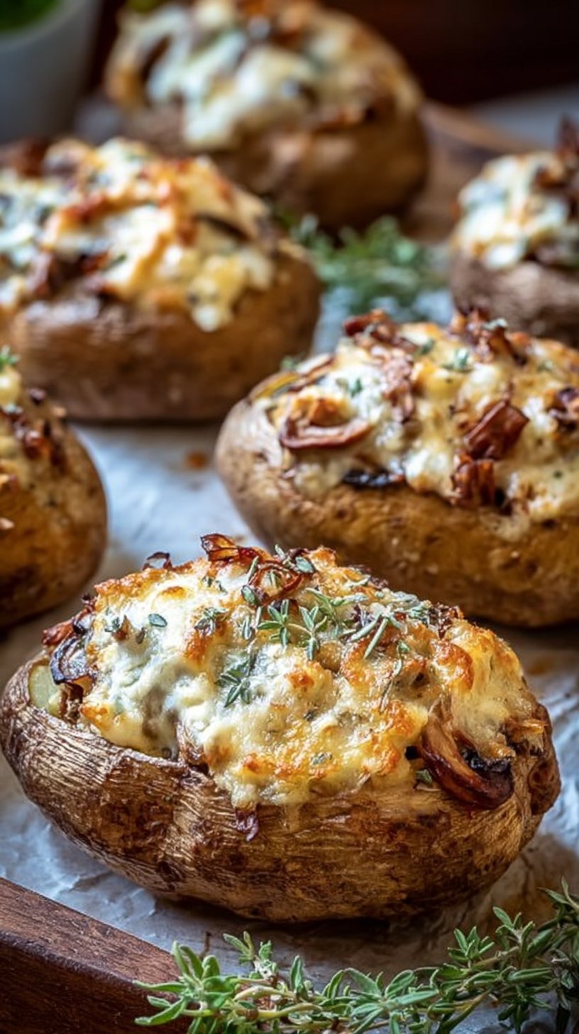 French Onion and Mushroom Stuffed Baked Potatoes
