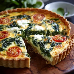 Delicious Spinach Ricotta Quiche served on a plate