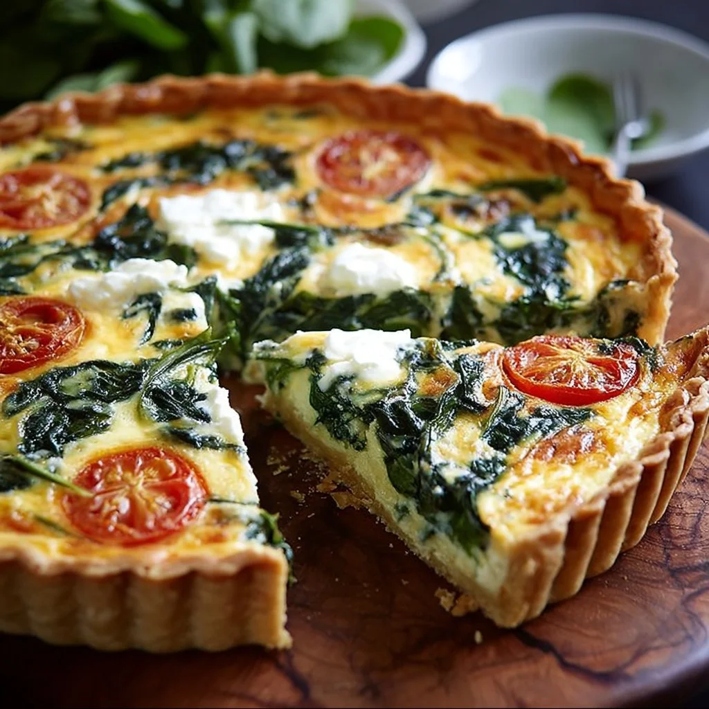 Delicious Spinach Ricotta Quiche served on a plate