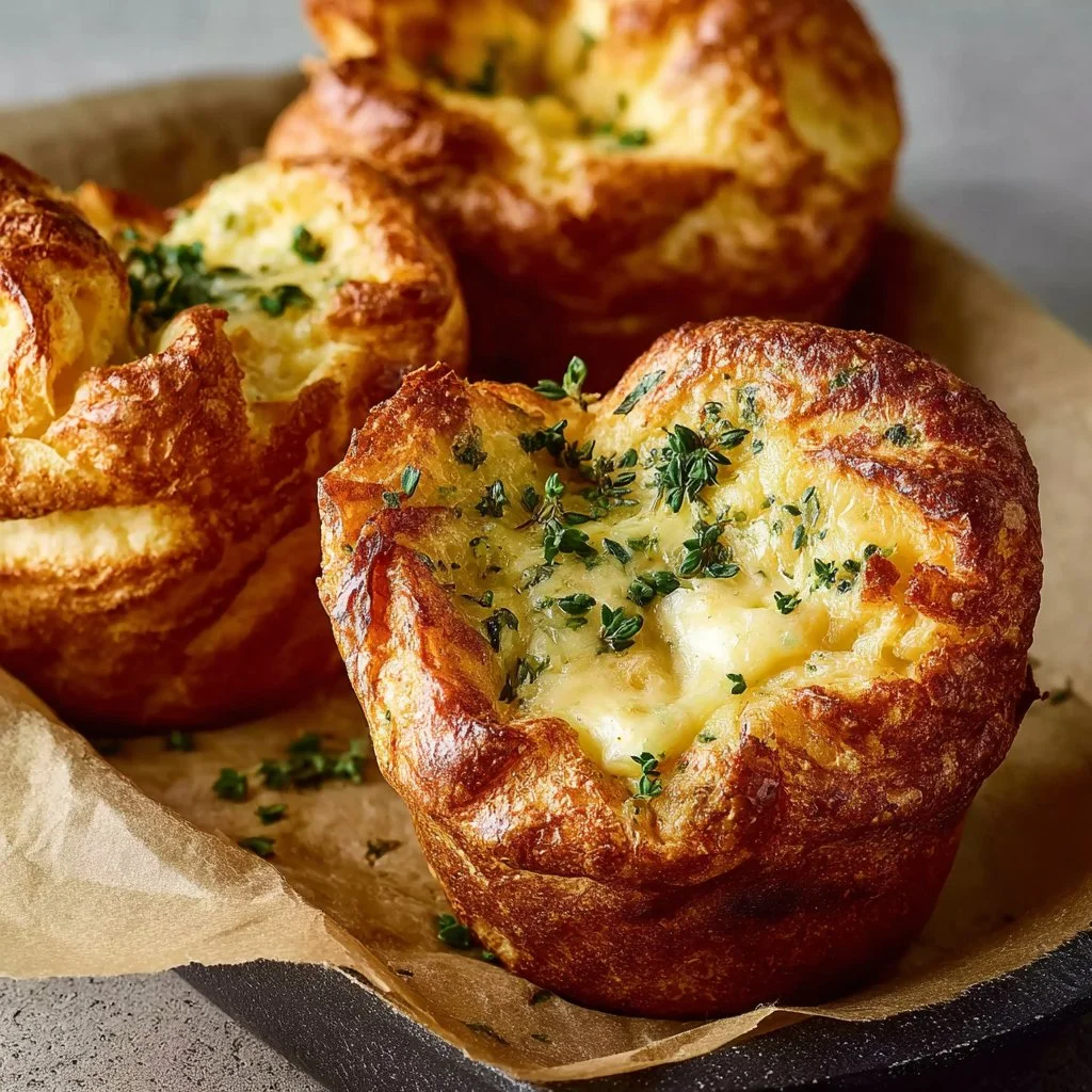 Delicious Swiss and thyme cheese popovers baked to perfection