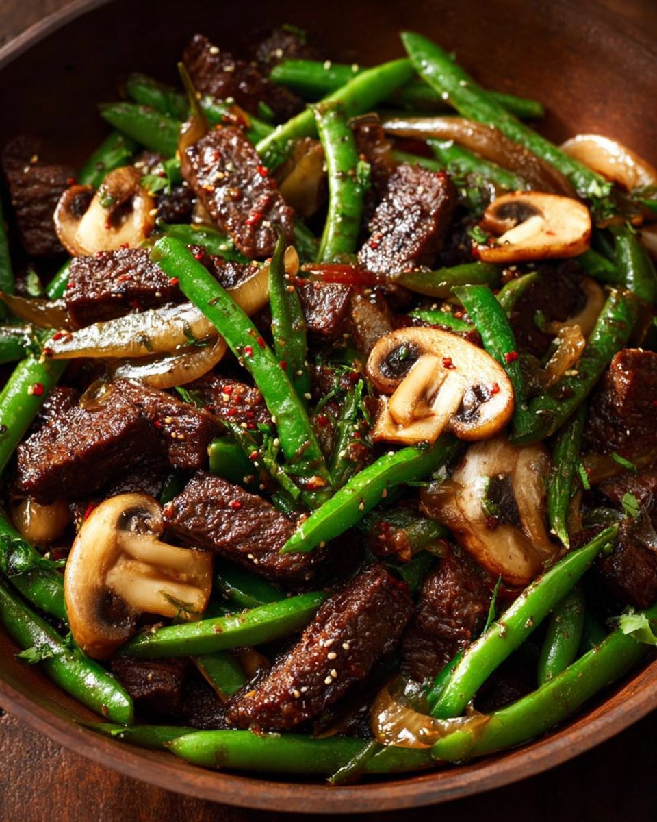 Black Pepper Beef, Mushroom & Green Bean Stir-Fry