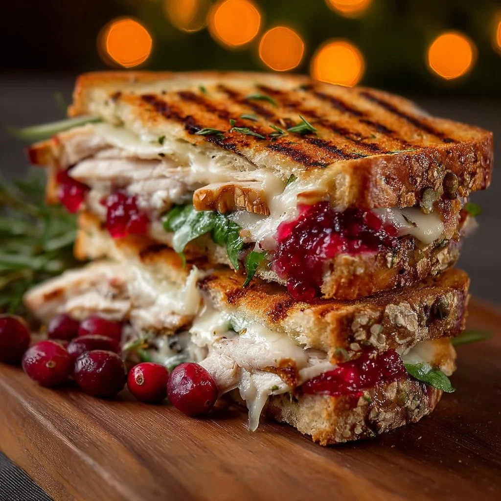 Turkey Brie Grilled Sandwich with melted cheese and fresh ingredients