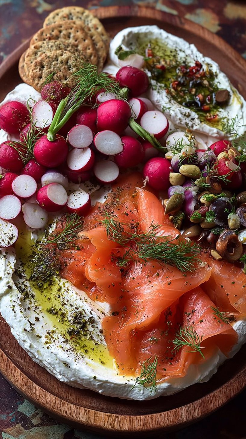 Labneh Platter with Smoked Salmon, Radishes & Za’atar