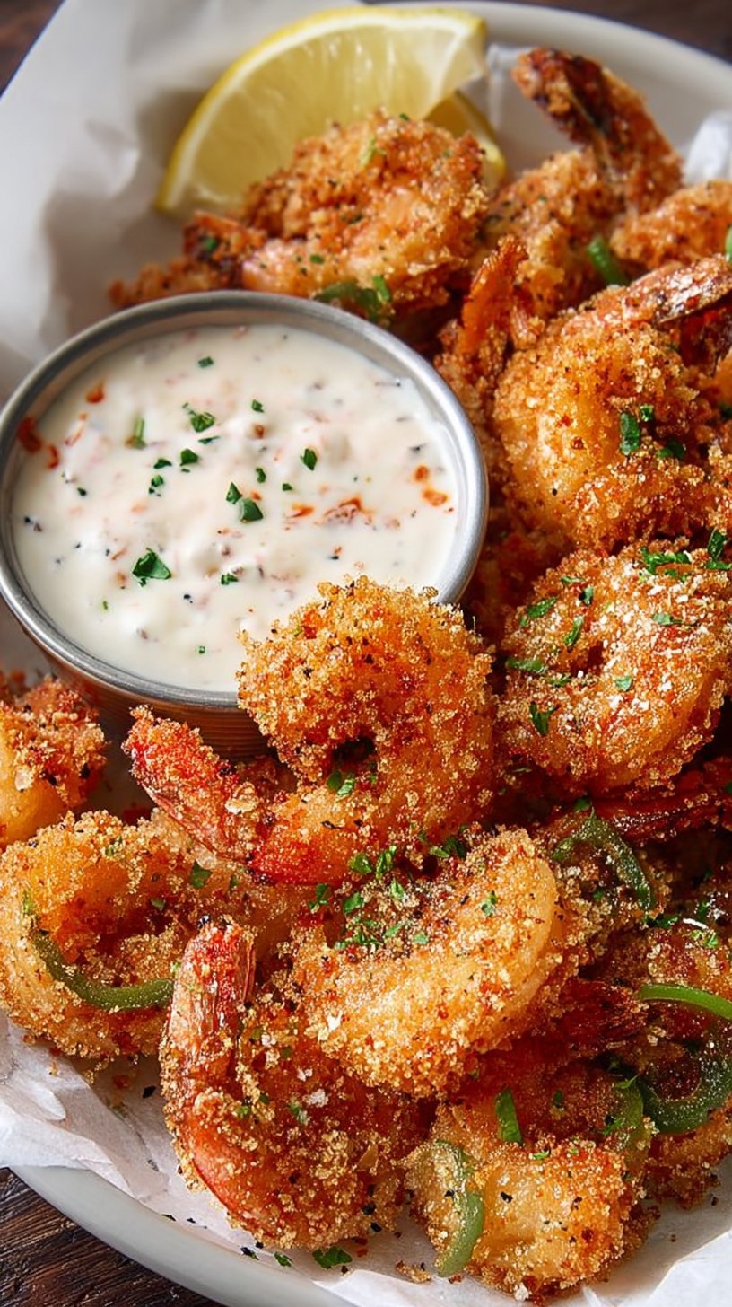 Crispy Shrimp and Mushroom Bites with Spicy Ranch Dip