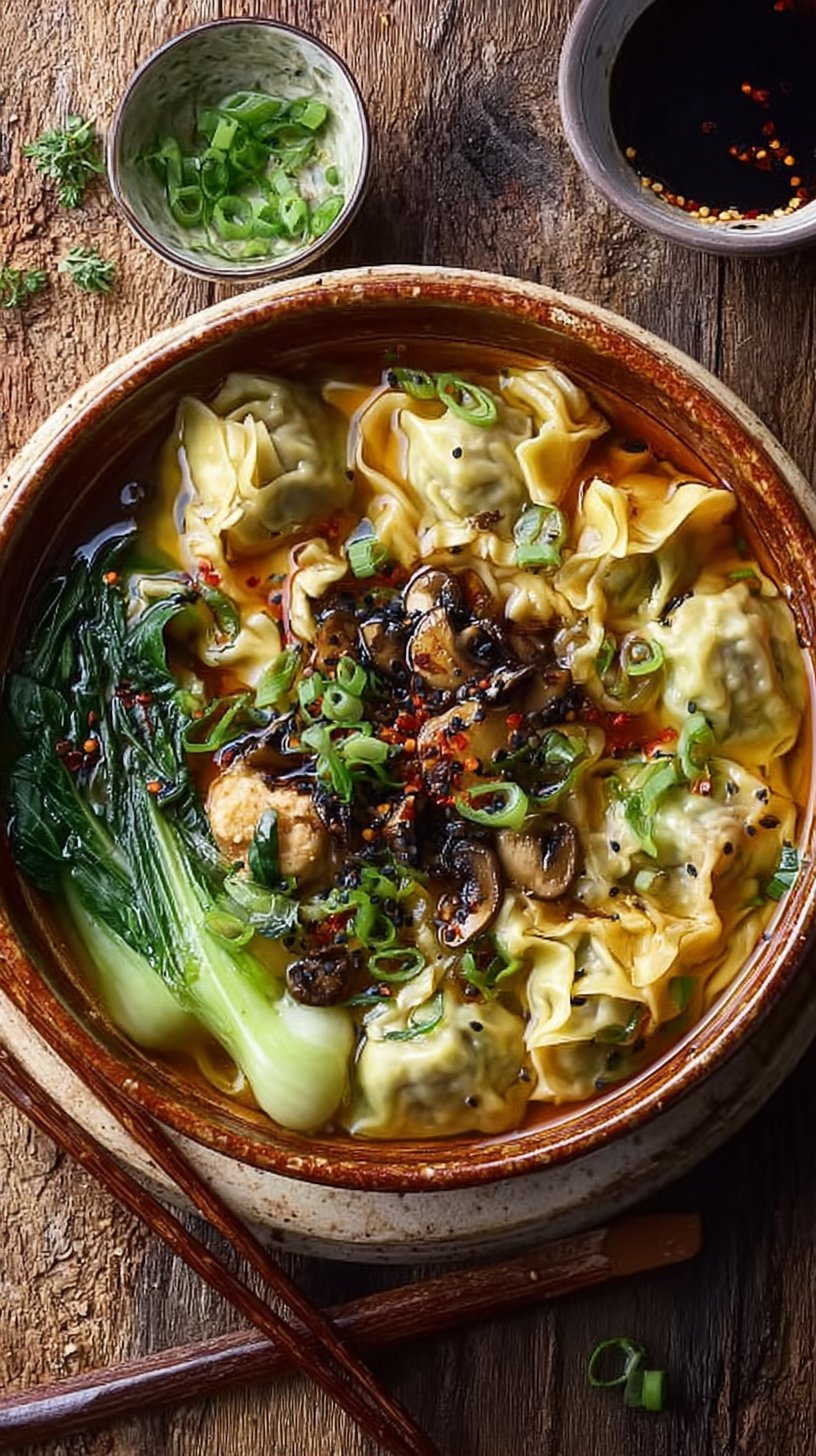 Chicken and Mushroom Wonton Noodle Soup
