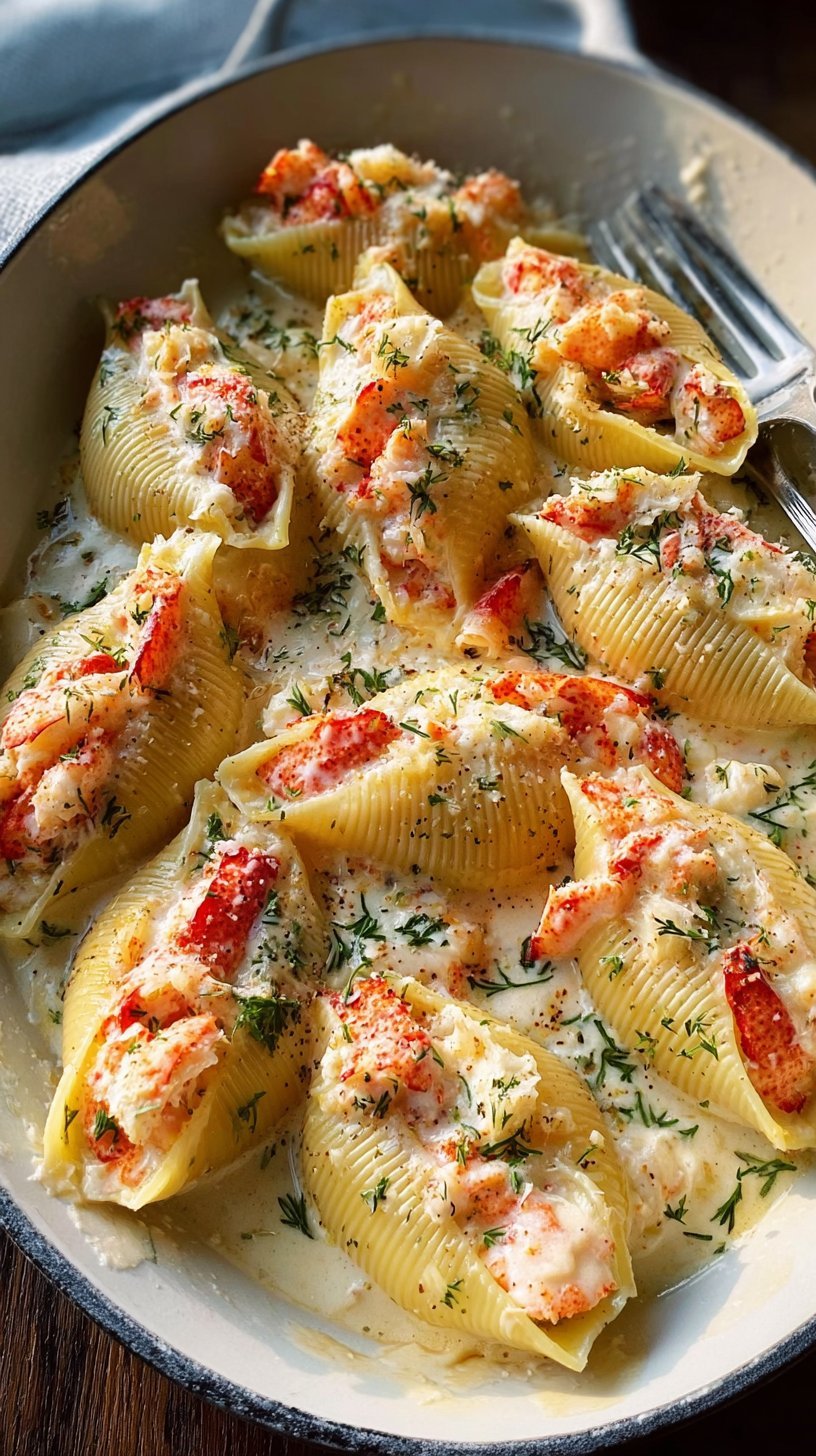Lobster-Stuffed Shells in Creamy Garlic Sauce