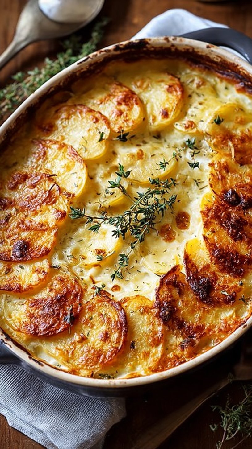 Creamy Baked Scalloped Potatoes with Gruyère and Thyme