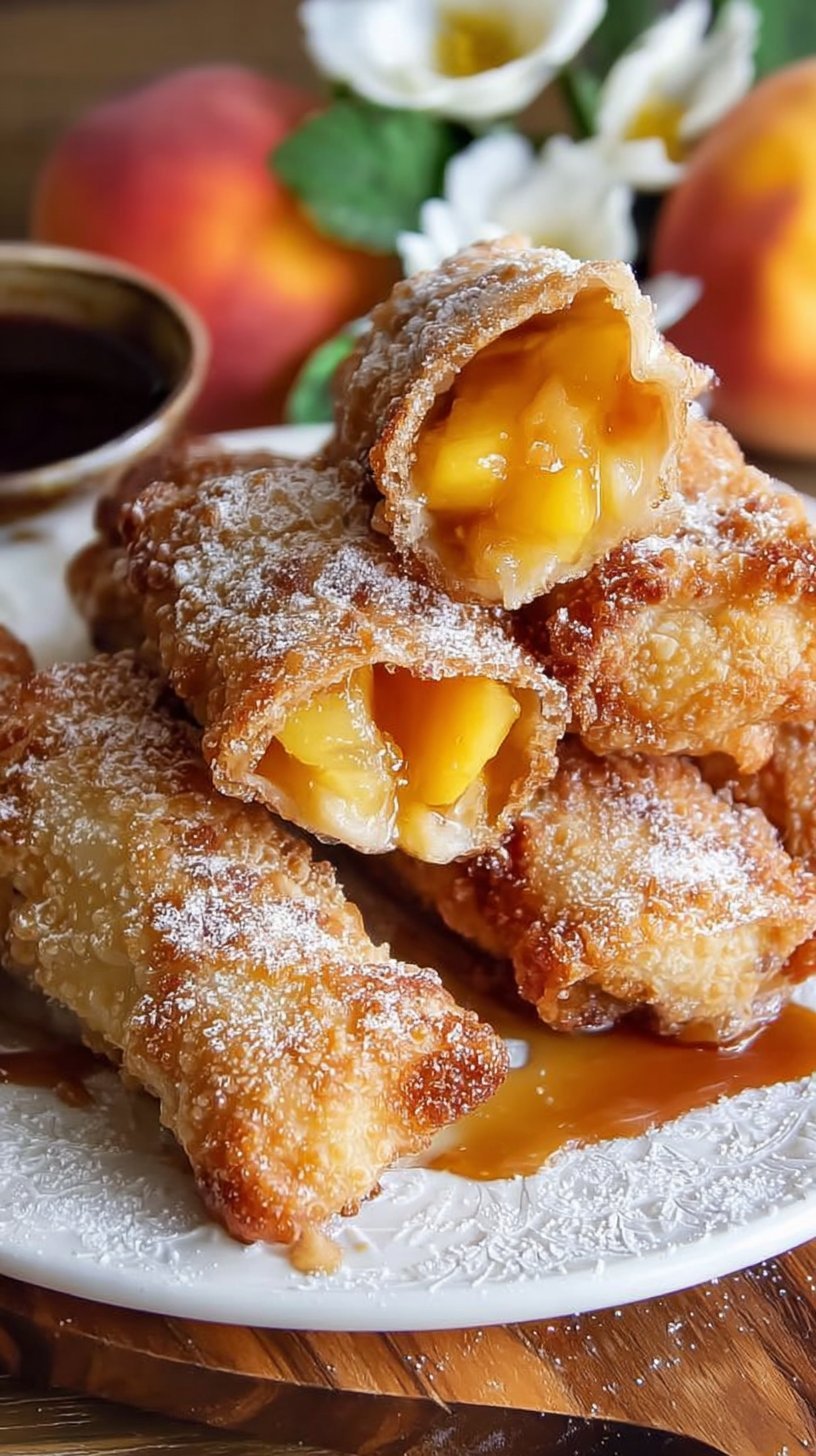 Crispy Peach Cobbler Egg Rolls
