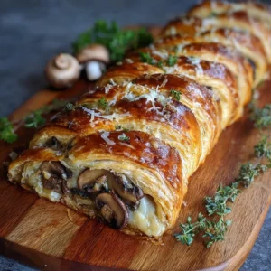 Savory mushroom puff pastry braid with Gruyère cheese and herbs