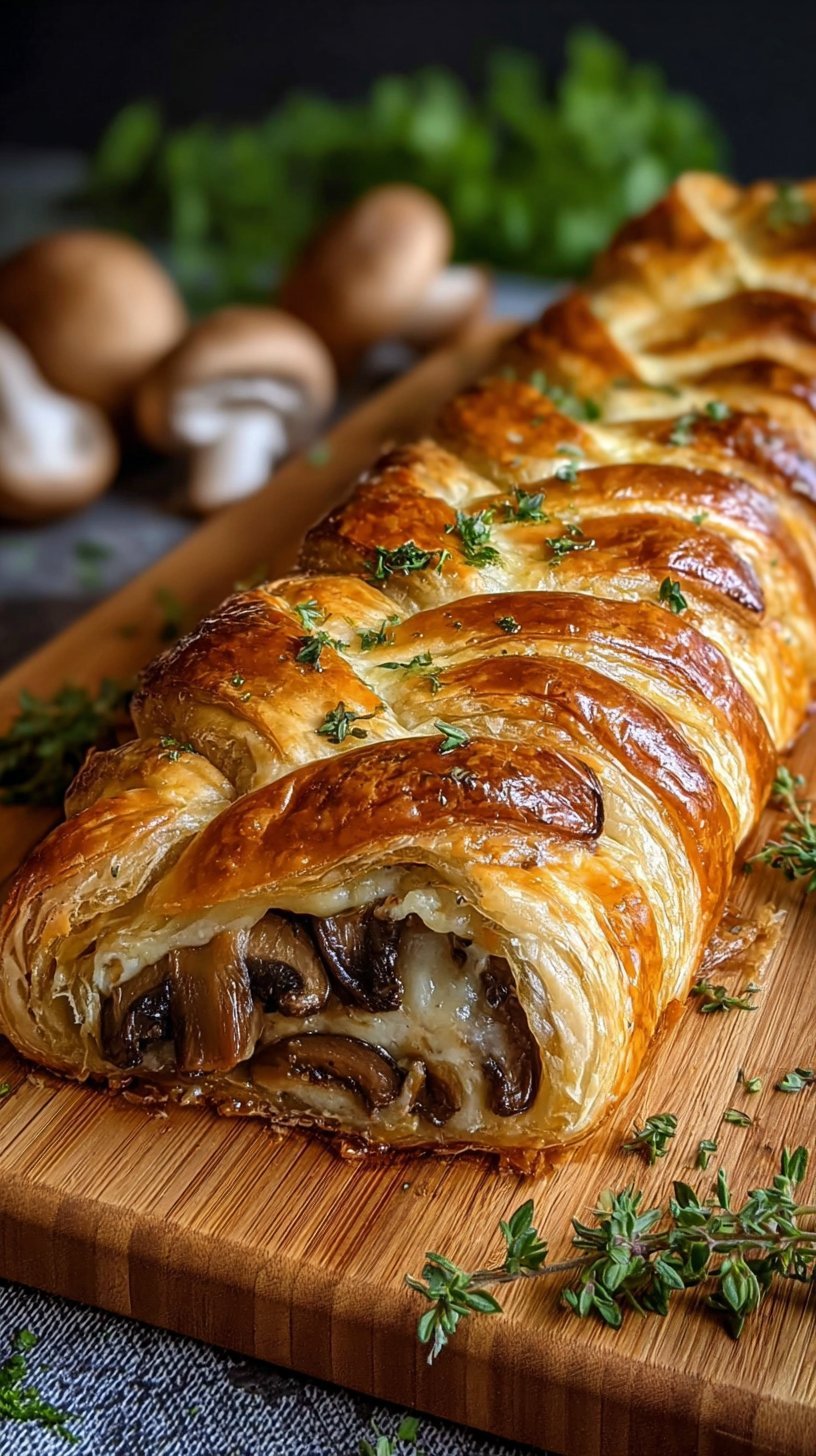 Savory Mushroom & Gruyère Puff Pastry Braid