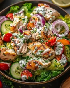 Tzatziki Chicken Salad with fresh vegetables and creamy dressing